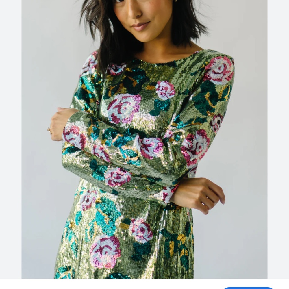 Floral Sequin Dress - Green and Pink